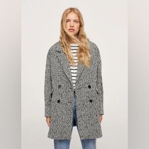 Mango Black and White Herringbone Coat